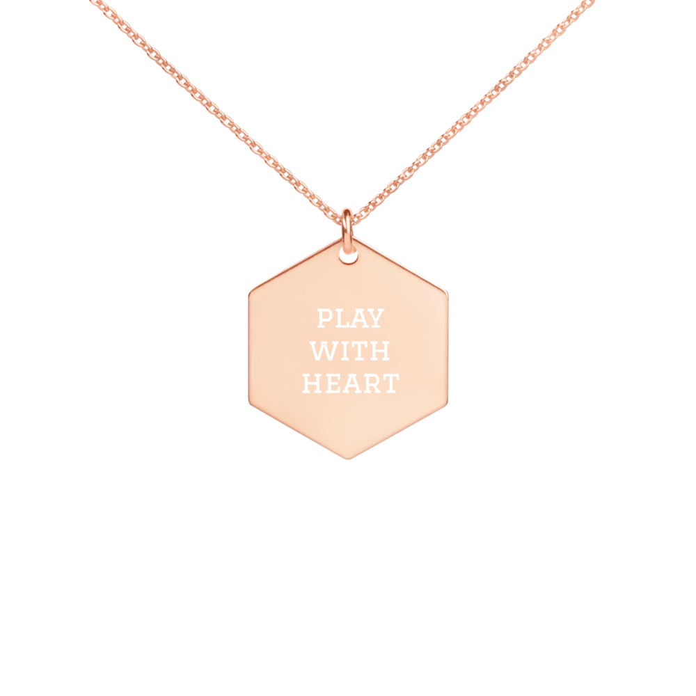 Play With Heart Engraved Silver Hexagon Necklace
